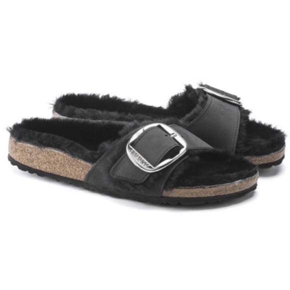 BIRKENSTOCK x Free People Madrid Big Buckle 6 & 9 Black Suede Genuine Shearling - Picture 13 of 14